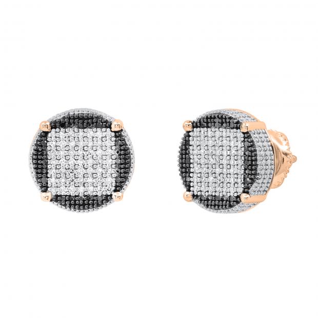 0.24 Carat (ctw) Round Black and White Diamond Filled Circle Shape Square Framed Screw Back Stud Earrings for Women | 18K Rose Gold