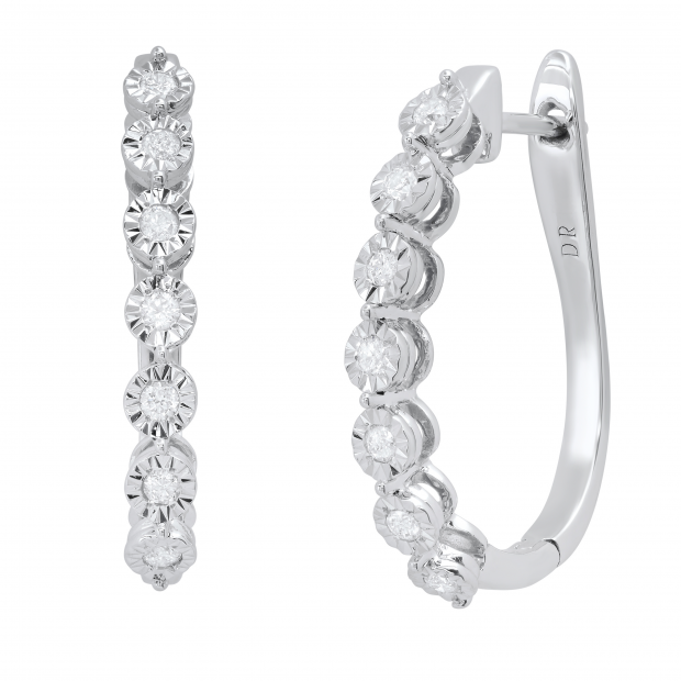 Round White Diamond Retro-Style Hoop Fashion Earrings For Her (0.24 ctw, Color I-J, Clarity I1-I2) | 14K White Gold