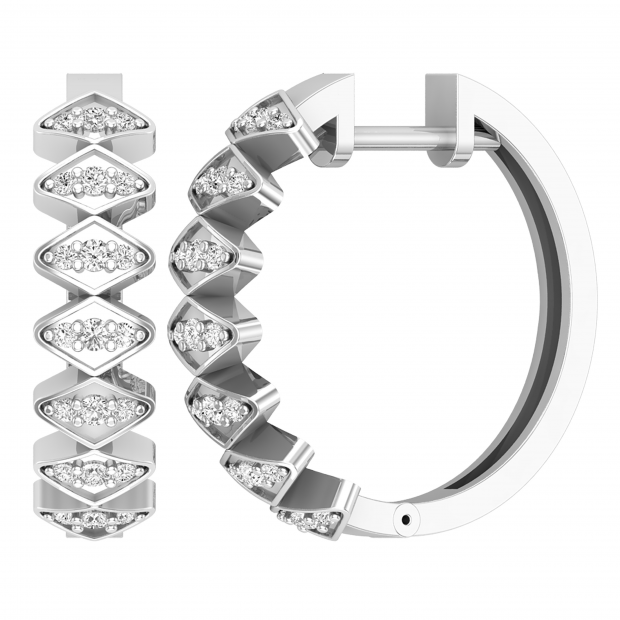 Round White Diamond Zig-Zag Retro-Style Hoop Earrings For Her (0.31 ctw, Color I-J, Clarity I1-I2) | 14K White Gold
