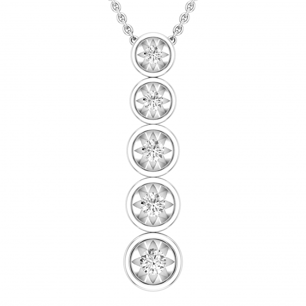 Round White Diamond 5 Stone Graduated Vertical Bar Journey Pendant For Her 1/4 CT (0.24 ctw, Color I-J, Clarity I2-I3) | 10K White Gold