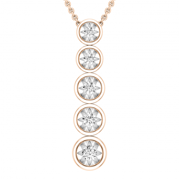 Round White Diamond 5 Stone Graduated Vertical Bar Journey Pendant For Her 1/4 CT (0.24 ctw, Color I-J, Clarity I1-I2) | 14K Rose Gold