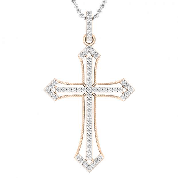 White Diamonds Gothic Style Religious Unisex Cross Pendant 1/3 CT (0.34 ctw, Color I-J, Clarity I2-I3) | 10K Rose Gold