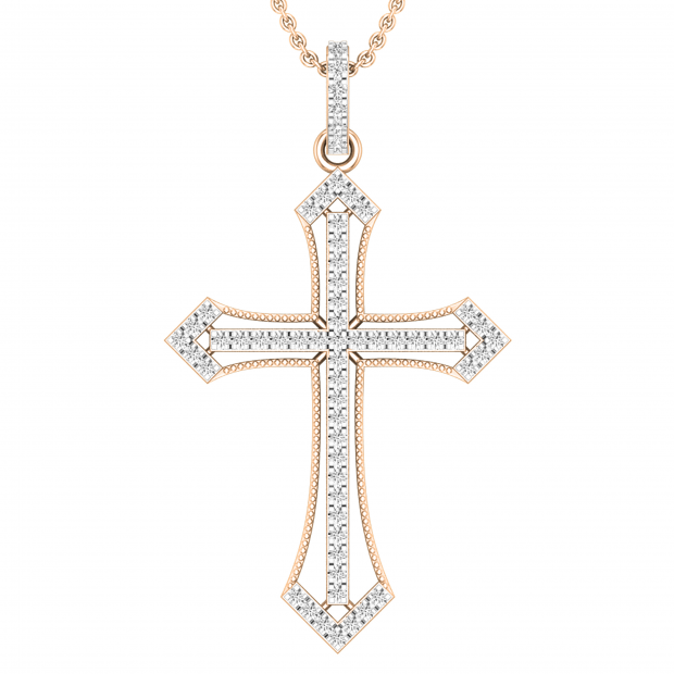 White Diamonds Gothic Style Religious Unisex Cross Pendant 1/3 CT (0.34 ctw, Color I-J, Clarity I1-I2) | 18K Rose Gold