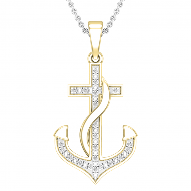 Round White Diamond Ribbon Anchor Pendant For Her (0.05 ctw, Color I-J, Clarity I2-I3) | 10K Yellow Gold