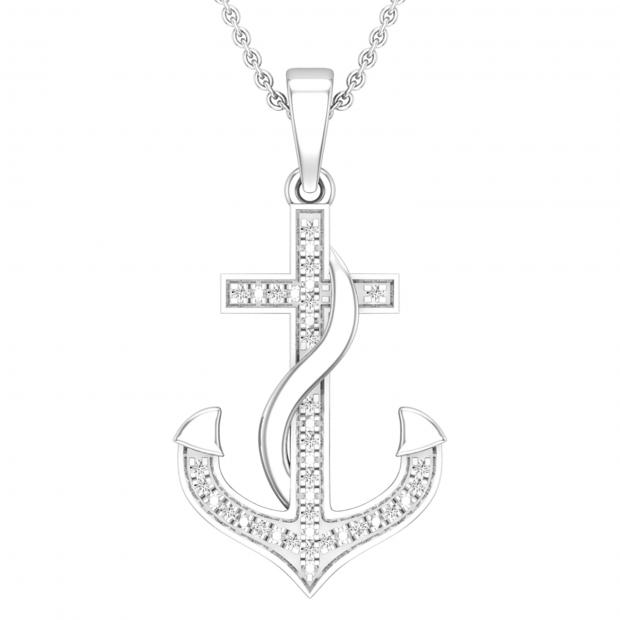 Round White Diamond Ribbon Anchor Pendant For Women (0.05 ctw, Color I-J, Clarity I2-I3) | 10K White Gold