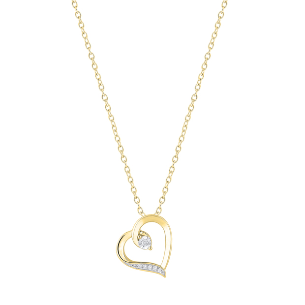 Round White Diamond Tilted Heart Pendant for Her (0.10 ctw Color I-J Clarity I1-I2) | 14K Yellow Gold