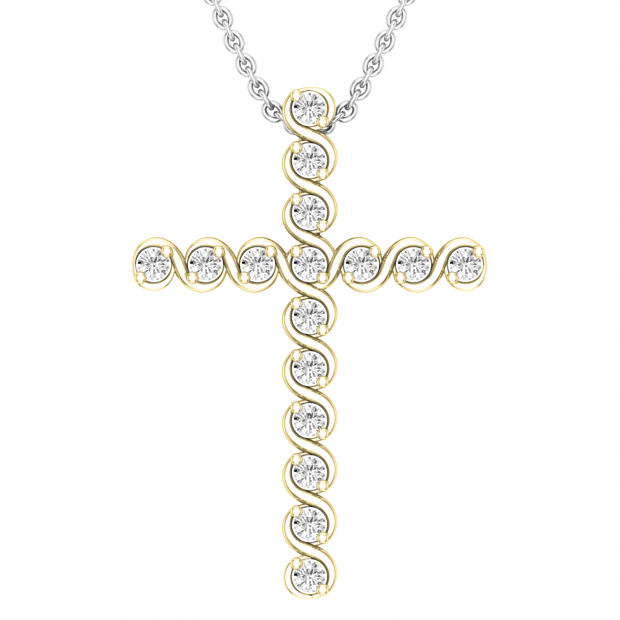 White Diamonds Faithful Cross Pendant for Women (0.24 ctw, Color I-J, Clarity I1-I2) | 14K Yellow Gold