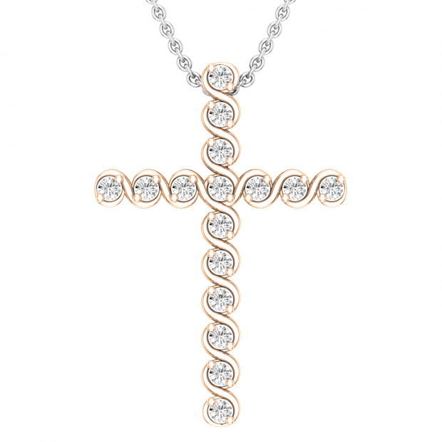 White Diamonds Faithful Cross Pendant for Women (0.24 ctw, Color I-J, Clarity I1-I2) | 18K Rose Gold