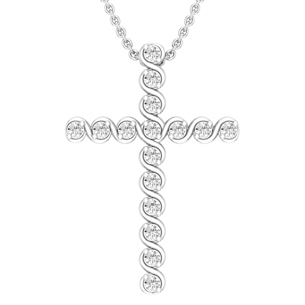 White Diamonds Faithful Cross Pendant for Women (0.24 ctw, Color I-J, Clarity I2-I3) | 925 Sterling Silver