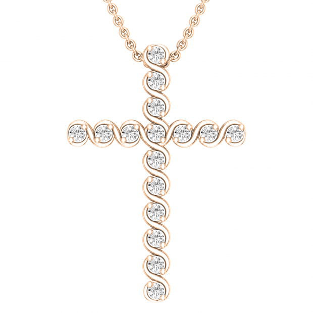 White Diamonds Faithful Cross Pendant for Her (0.24 ctw, Color I-J, Clarity I1-I2) | 10K Rose Gold