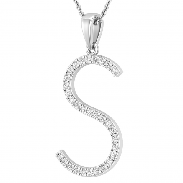 0.26 Carat (ctw) White Diamond Capital S Initial Pendant for Women with 18 Inch Silver Chain in 10K White Gold