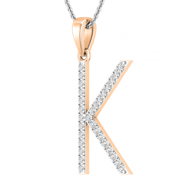 0.25 Carat (ctw) White Diamond Capital K Initial Pendant for Women with 18 Inch Silver Chain | 18K Rose Gold