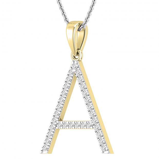 0.26 Carat (ctw) White Diamond Capital A Initial Pendant for Women with 18 Inch Silver Chain | 18K Yellow Gold