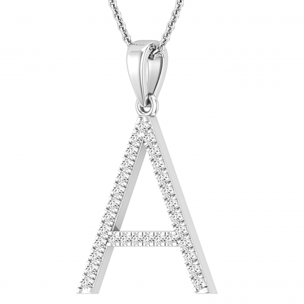 0.26 Carat (ctw) White Diamond Capital A Initial Pendant for Women with 18 Inch Silver Chain | 925 Sterling Silver