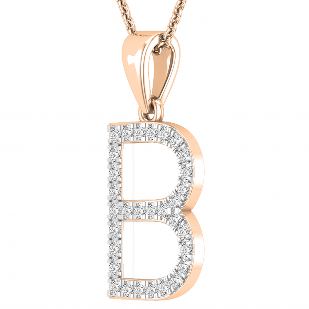 0.26 Carat (ctw) White Diamond Capital B Initial Pendant for Women with 18 Inch Gold Chain | 18K Rose Gold