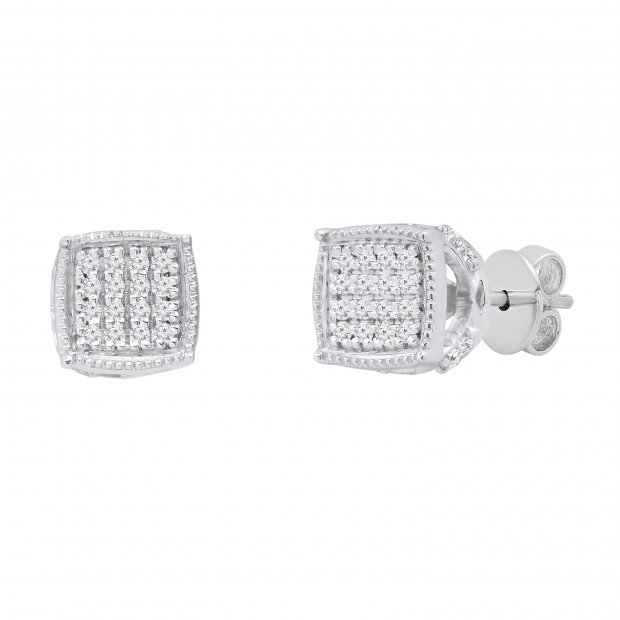 0.17 Carat (ctw) Round Diamond Cushion Shape Cluster Filigree Style Push Back Stud Earrings for Her | 925 Sterling Silver