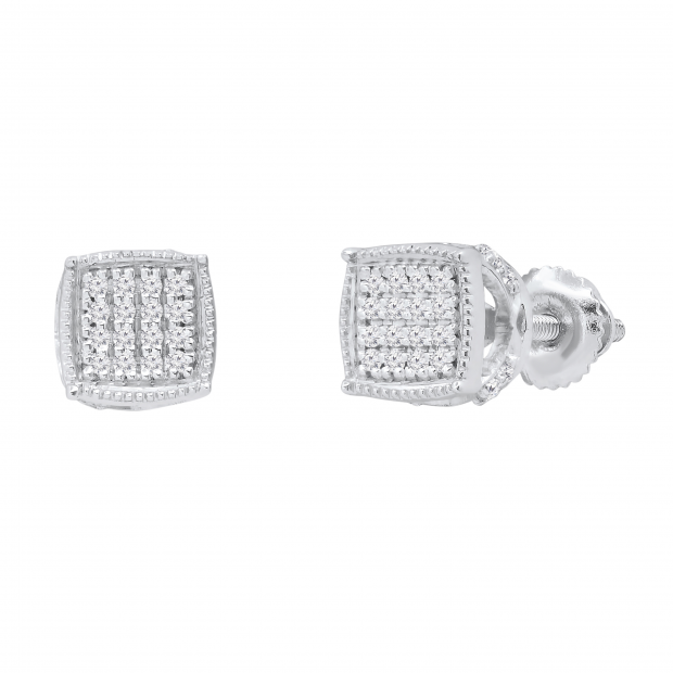 0.17 Carat (ctw) Round Diamond Cushion Shape Cluster Filigree Style Screw Back Stud Earrings for Her | 925 Sterling Silver