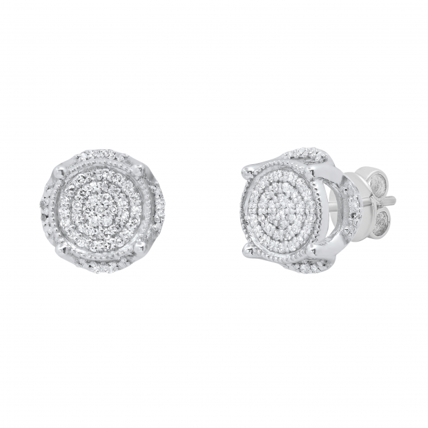 0.17 Carat (ctw) Round Diamond Circle Shape Cluster Screw Back Stud Earrings for Women | 925 Sterling Silver