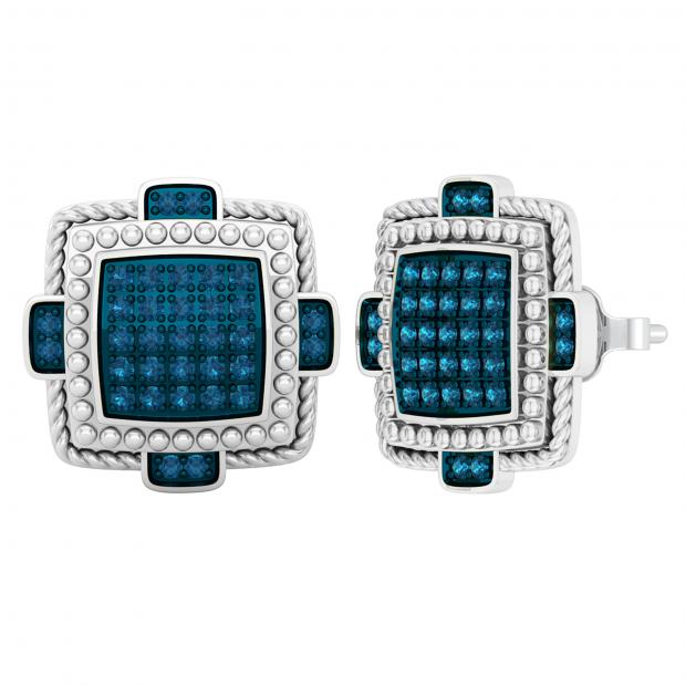 0.38 Carat (ctw) Round Blue Diamond Push Back Earrings for Mens | 925 Sterling Silver