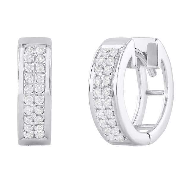 0.25 Carat (ctw) Round White Diamond Double Row Mini Petite Huggie Hoop Earrings for Women | 18K White Gold