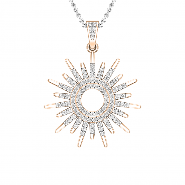 Round White Diamond, Hollow Center Sun Rays Slider Pendant Necklace with 18 Inch Silver Chain for Women 1/4 CT (0.28 ctw, Color I-J, Clarity I2-I3), 10K Rose Gold