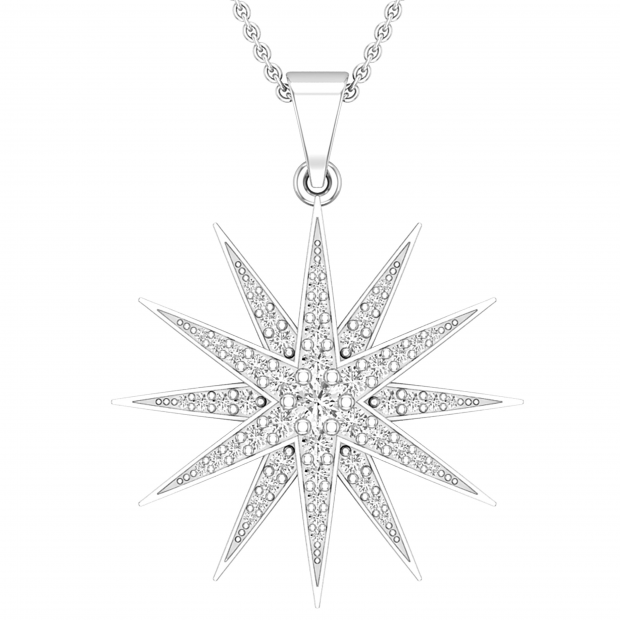 Round White Diamond Contemporary Double Starburst Pendant Necklace with 18 Inch Silver Chain for Women (0.45 ctw, Color I-J, Clarity I2-I3) | 925 Sterling Silver