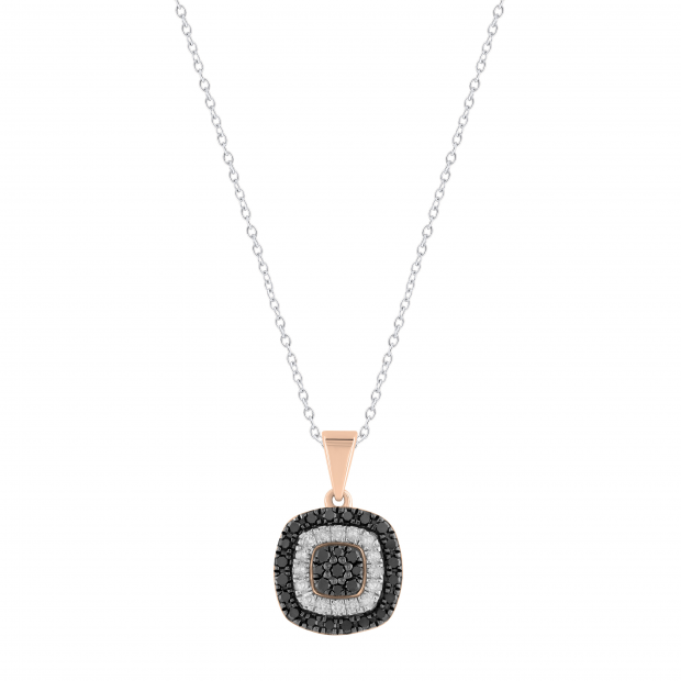 0.35 Carat (ctw) Round Black & White Diamond Alternating Double Cushion Frame Cluster Pendant for Women | 18K Rose Gold