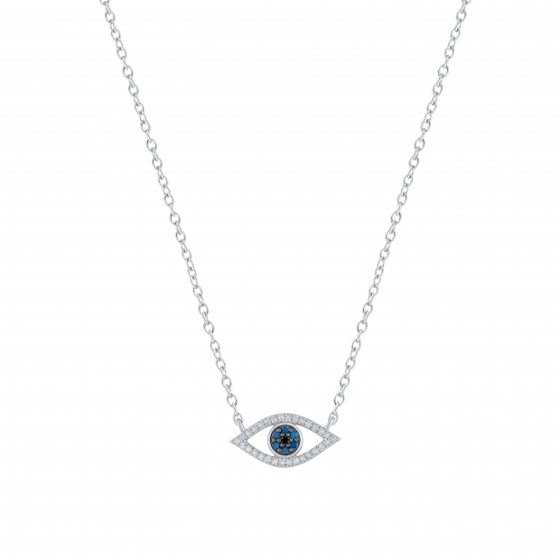 Round Multi Diamond Evil Eye Pendant for Women | (0.16 ctw Color I-J Clarity I2-I3) 925 Sterling Silver