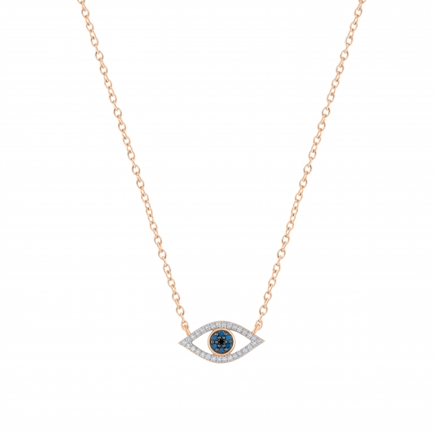 Round Multi Diamond Evil Eye Pendant for Women | (0.16 ctw Color I-J Clarity I1-I2) 18K Rose Gold
