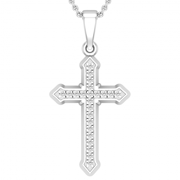 Round White Diamond Religious Divine Gothic Style Cross Pendant for Women (0.13 ctw, Color I-J, Clarity I2-I3) | 925 Sterling Silver