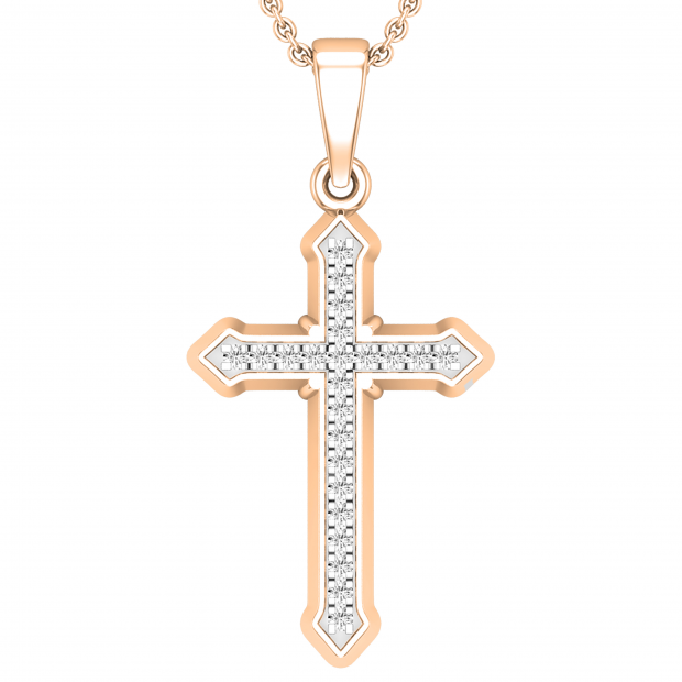Round White Diamond Religious Divine Gothic Style Cross Pendant for Her (0.13 ctw, Color I-J, Clarity I1-I2) | 18K Rose Gold
