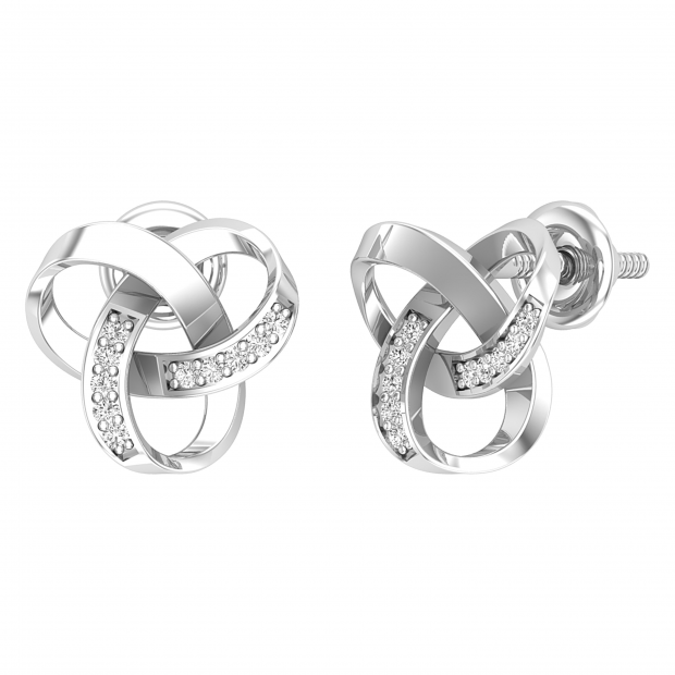Round White Diamond Interlocking Open Love Knot Screw Back Stud Earrings for Women (0.07 ctw, Color I-J, Clarity I2-I3), 925 Sterling Silver