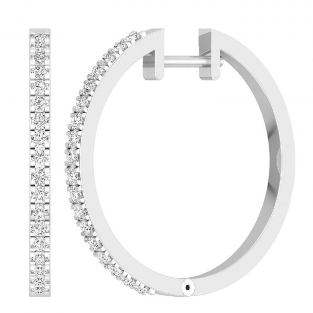 Round White Diamond Huggies Hoop Earrings for Her (0.44 ctw Color I-J Clarity I1-I2) | 10K White Gold