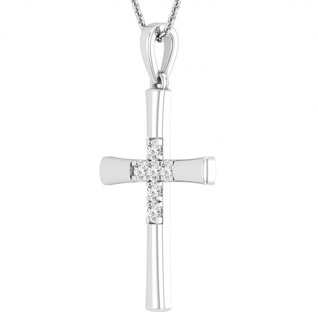 Round White Diamond Womens Cross Charm Pendant (0.21 ctw Color I-J Clarity I2-I3) | 925 Sterling Silver
