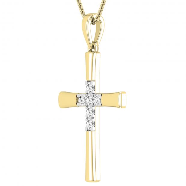 Round White Diamond Womens Cross Charm Pendant (0.21 ctw Color I-J Clarity I1-I2) | 18K Yellow Gold