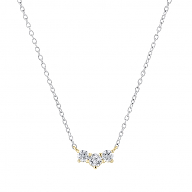 Round White Diamond Three Stone Past Present Future Chevron Style Pendant for Women (0.53 ctw Color I-J Clarity I1-I2) | 18K Yellow Gold