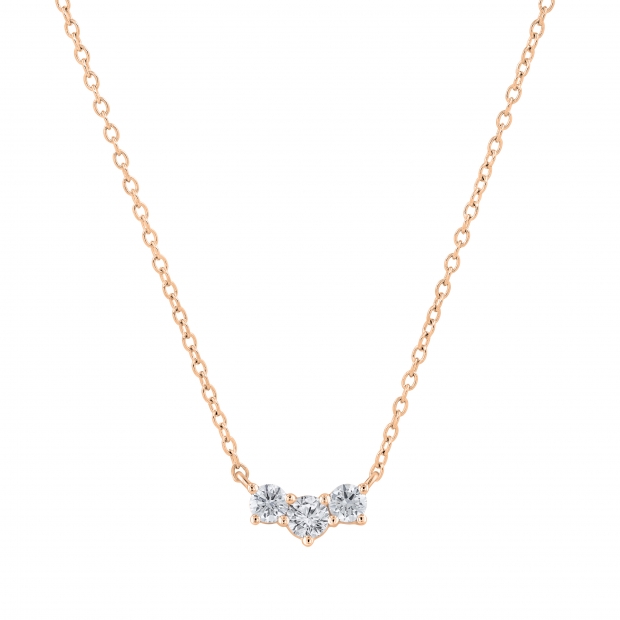 Round White Diamond Three Stone Past, Present, Future Chevron Style Pendant for her (0.53 ctw, Color I-J, Clarity I1-I2) | 14K Rose Gold