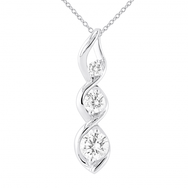 Round White Cubic Zirconia 3 Stone Graduated Swirl Pendant for Women with 18 Inch Silver Chain (5.70 ctw, Color White, Clarity Clean), 925 Sterling Silver