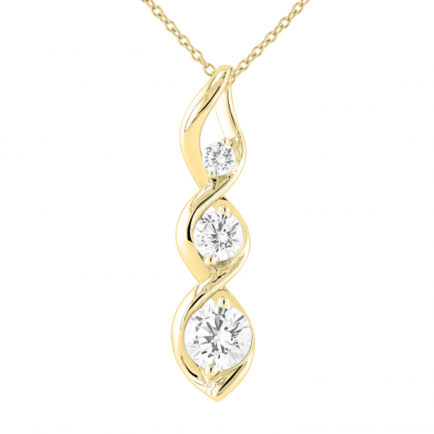 Round White Cubic Zirconia 3 Stone Graduated Swirl Pendant for Women with 18 Inch Gold Chain (5.70 ctw, Color White, Clarity Clean), 14K Yellow Gold