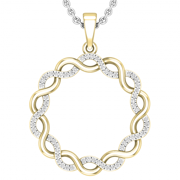 Round White Diamond Criss Cross Swirl Circle Pendant for Women with 18 Inch Silver Chain (0.16 ctw, Color I-J, Clarity I1-I2) in 18K Yellow Gold