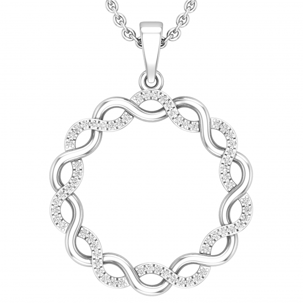 Round White Diamond Criss Cross Swirl Circle Pendant for Her with 18 Inch Gold Chain (0.16 ctw, Color I-J, Clarity I2-I3) in 10K White Gold