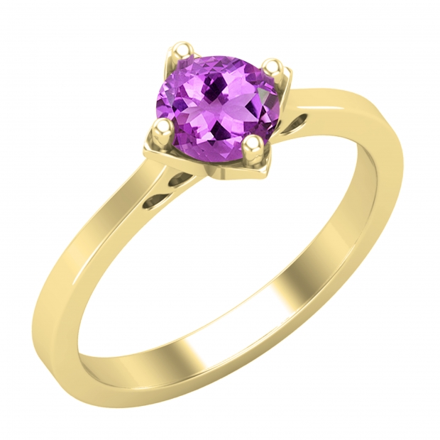 6.5mm Round Amethyst Comfort Fit Solitaire Engagement Ring for Her 925 Sterling Silver