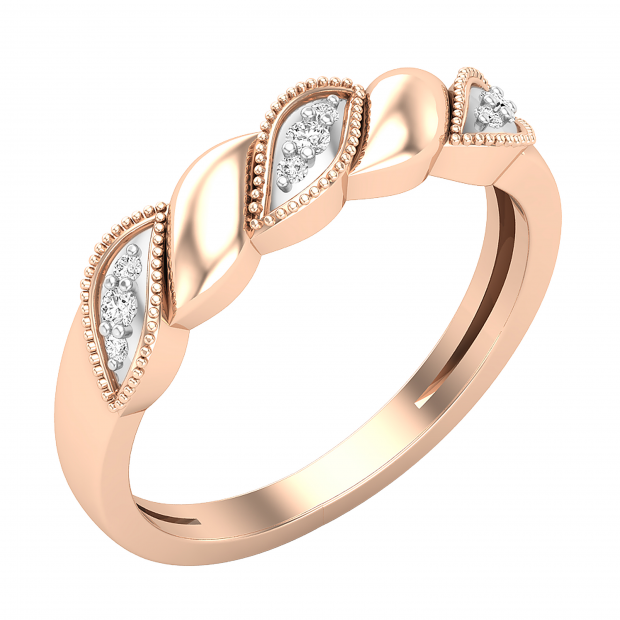 Round White Diamond Alternative Floral Leaf Style Wedding Band Ring for Women ( 0.09 ctw, Color I-J, Clarity I1-I2) | 18K Rose Gold
