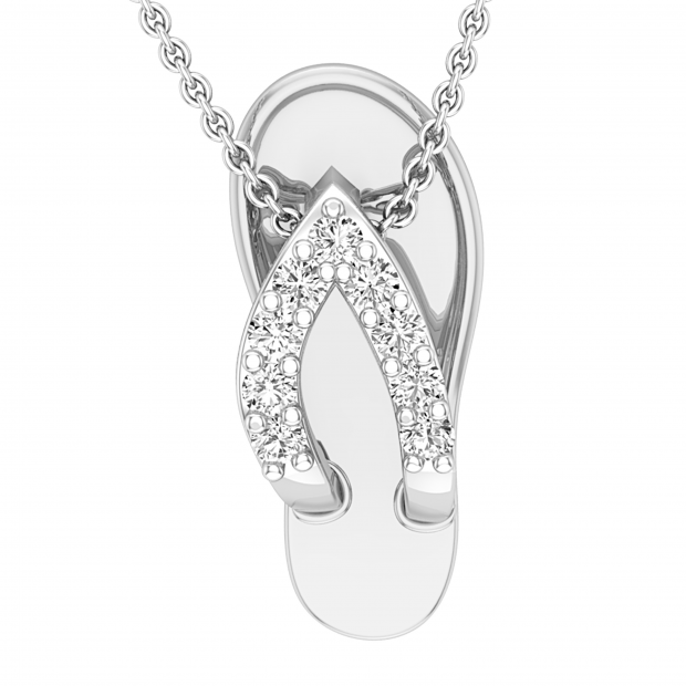 Round White Diamond Slipper Flip Flop Sandal Pendant Necklace for Women 1/6 CT (0.16 ctw, Color I-J, Clarity I2-I3), 925 Sterling Silver