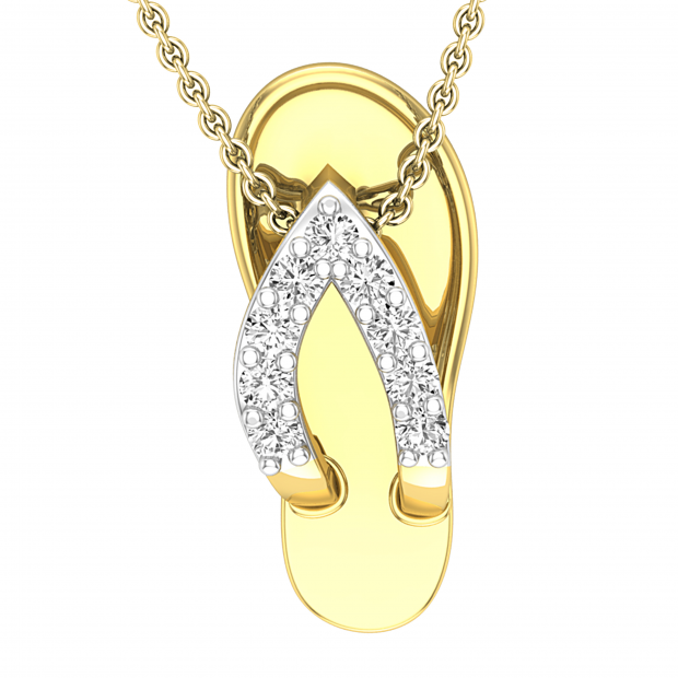 Round White Diamond Slipper Flip Flop Sandal Pendant Necklace for Her 1/6 CT (0.16 ctw, Color I-J, Clarity I1-I2), 18K Yellow Gold