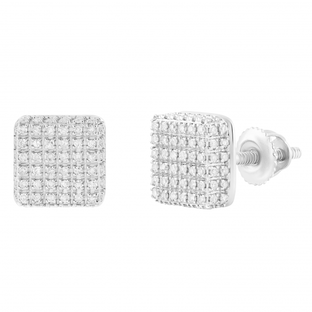 Round White Diamond Dice Square Cube Screwback Stud Earrings for Women (0.30 ctw, Color I-J, Clarity I2-I3) in 925 Sterling Silver