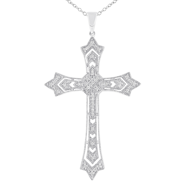 Round White Diamond Holy Latin Cross Pendant for Women (0.26 ctw Color I-J Clarity I2-I3) in 10K White Gold