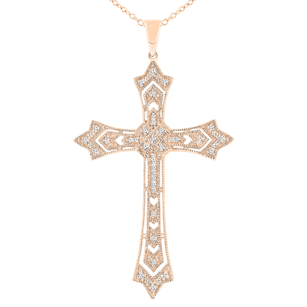 Round White Diamond Holy Latin Cross Pendant for Her (0.26 ctw Color I-J Clarity I1-I2) in 14K Yellow Gold
