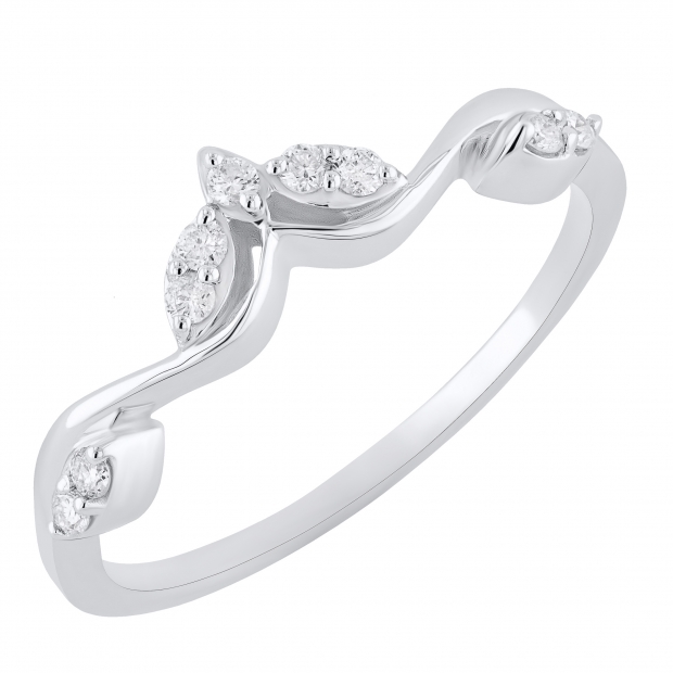 Round White Diamond Leaf Design Carved Fashion Wedding Band for Women (0.13 ctw Color I-J Clarity I2-I3) in 925 Sterling Silver