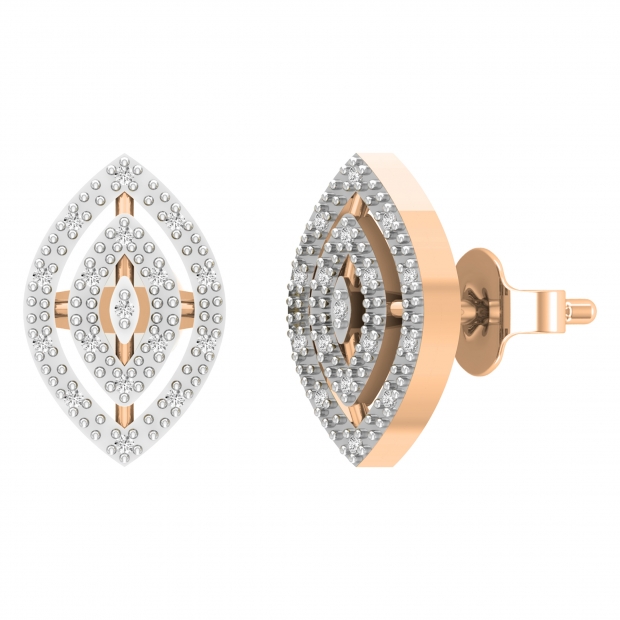 Round White Diamond Double Marquise Frame Pushback Stud Earring for Her (0.11 ctw Color I-J) 18K Rose Gold